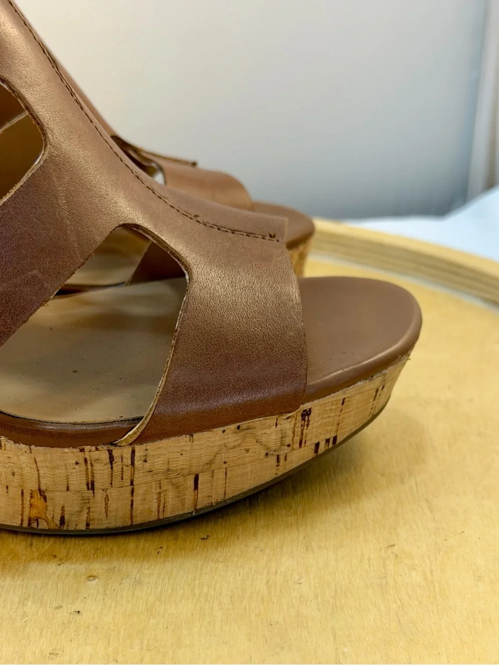 Franco Sarto Collette Brown Leather Cork Wedge Sandals